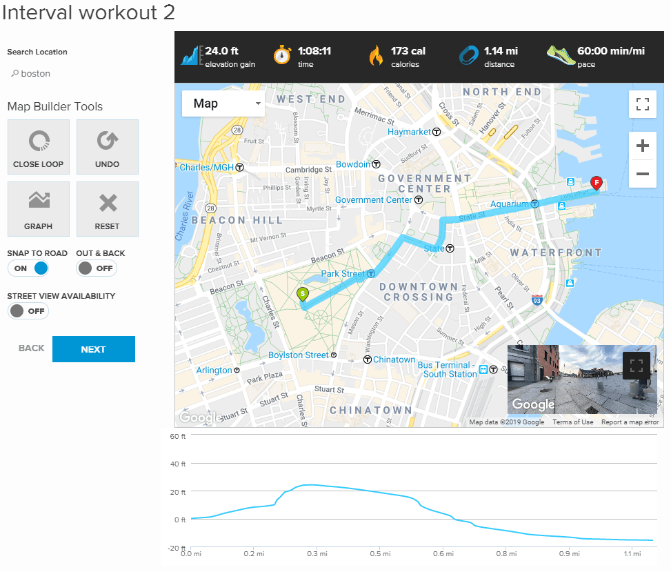 iFit Interval Workout Map